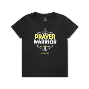 prayer warrior in training kids shirt ephesians 6:18 christian design sword shield bold youth faith tee