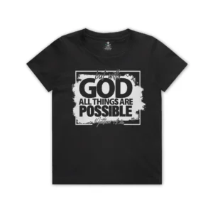 but with god kids shirt matthew 19:26 christian design all things are possible bold faith youth tee
