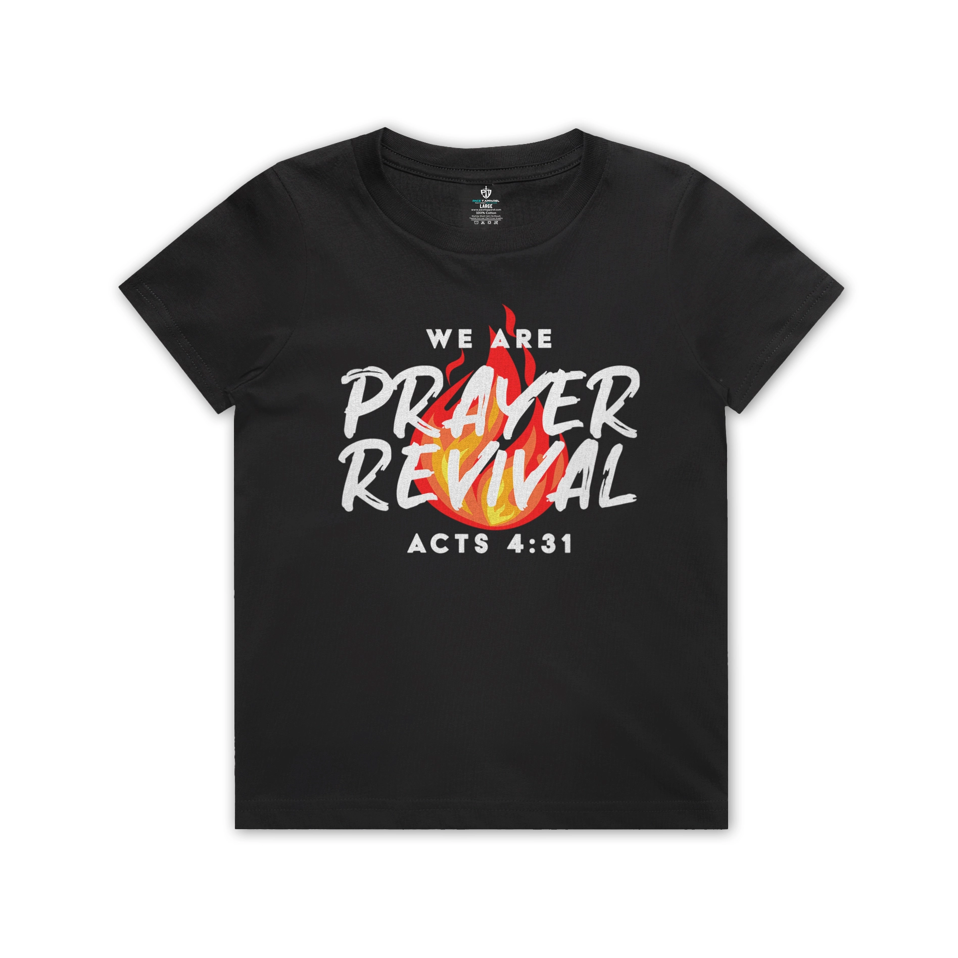 we are prayer revival kids shirt acts 4:31 christian design flame bold youth faith tee black white